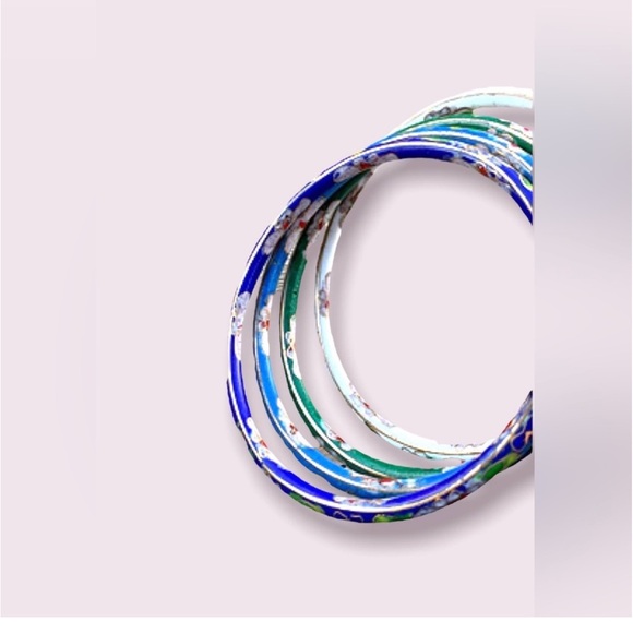 Vintage Bangle Bracelets Floral Cloisonné Jewelry Lot - Picture 9 of 12